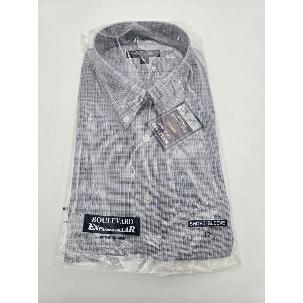 Vintage Big Mens Boulevard LS Dress Shirt Size 17.5 Big Expandable Collar NIP #T